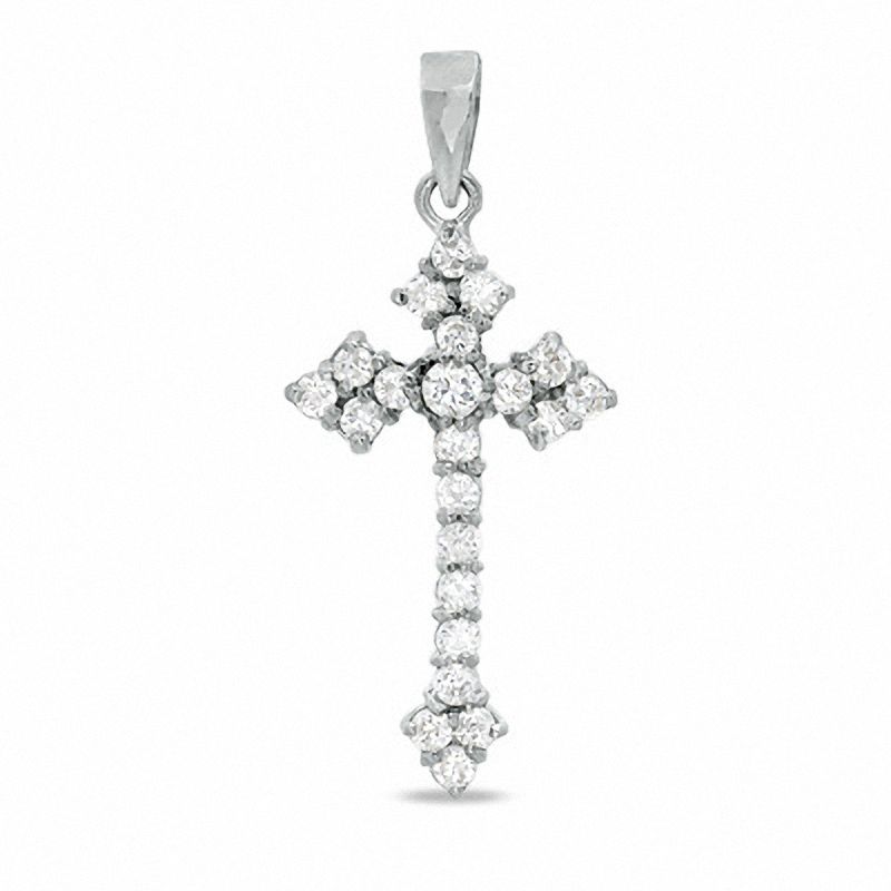 Cubic Zirconia Fancy Cross Charm in Sterling Silver