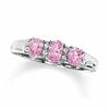 Thumbnail Image 0 of Pink Sapphire Three Stone Ring in 10K White Gold with Diamond Accents - Size 7