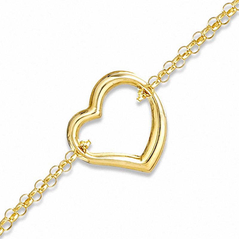 10K Gold Two-Strand Rolo Heart Anklet - 10"