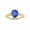 Thumbnail Image 0 of Pear-Shaped Lab-Created Sapphire Ring in 10K Gold with Diamond Accents - Size 7