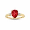 Thumbnail Image 0 of Pear-Shaped Lab-Created Ruby Ring in 10K Gold with Diamond Accents - Size 7