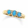 Thumbnail Image 0 of Oval Blue Topaz Three Stone Ring in 10K Gold with Diamond Accents - Size 7