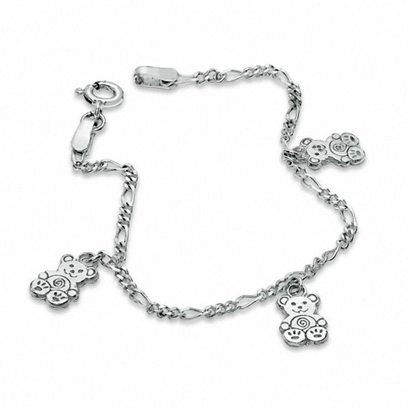 Child's Figaro Bracelet in Sterling Silver with Dangling Bears - 5.5"