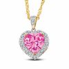 Thumbnail Image 0 of Lab-Created Heart-Shaped Pink Sapphire Pendant in 10K Gold with Diamond Accents