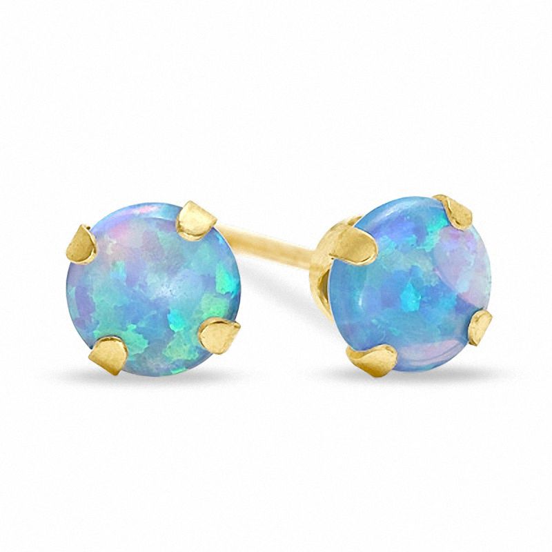 5mm Lab-Created Blue Opal Stud Earrings in 10K Gold