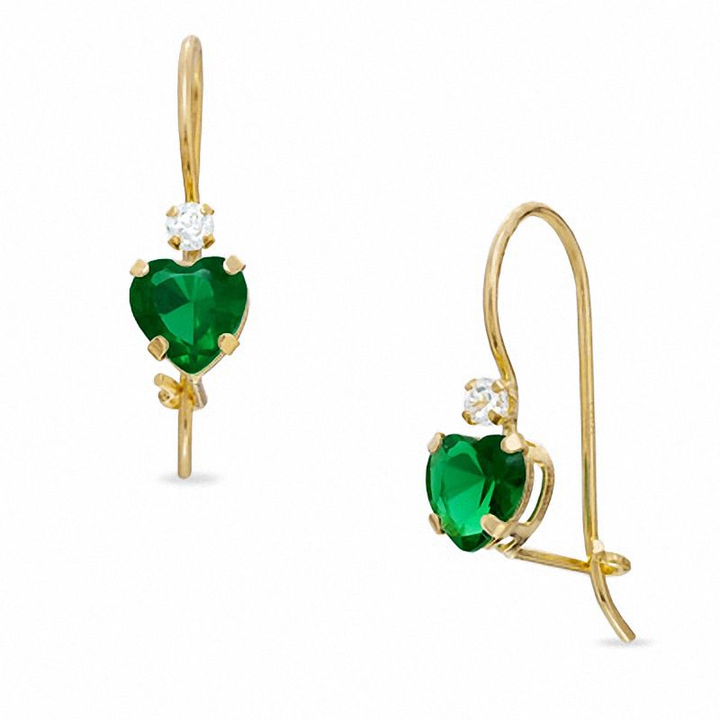 5mm Heart-Shaped Lab-Created Emerald Drop Earrings in 10K Gold with Cubic Zirconia