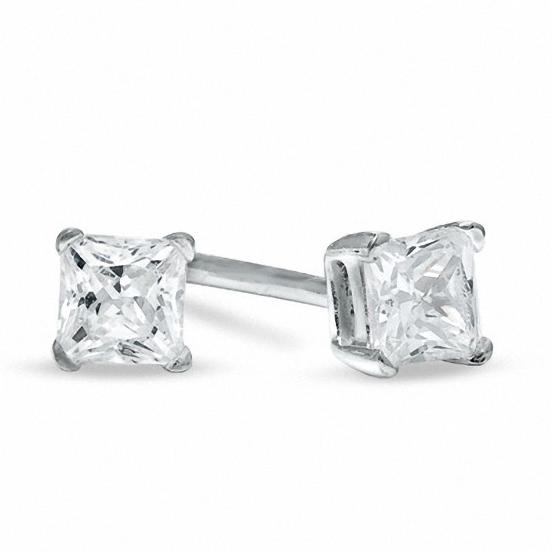 7mm Princess Square Cubic Zirconia 925 Sterling Silver Stud Earrings Details about  / 3mm