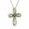 Thumbnail Image 0 of Emerald Cross Pendant with Diamond Accents in 10K Gold