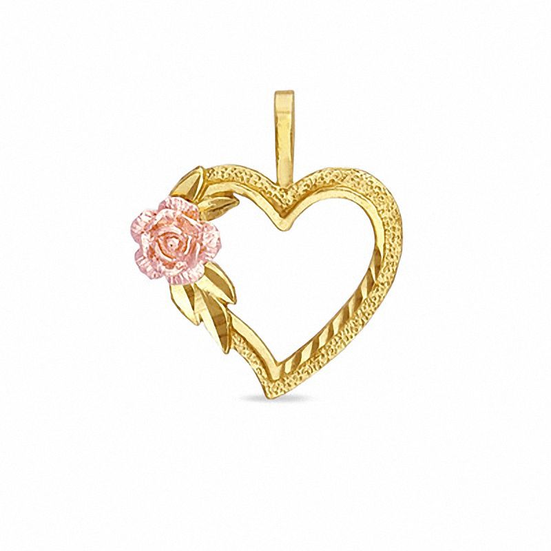 Diamond-Cut Heart with Rose Charm in 10K Two-Tone Gold