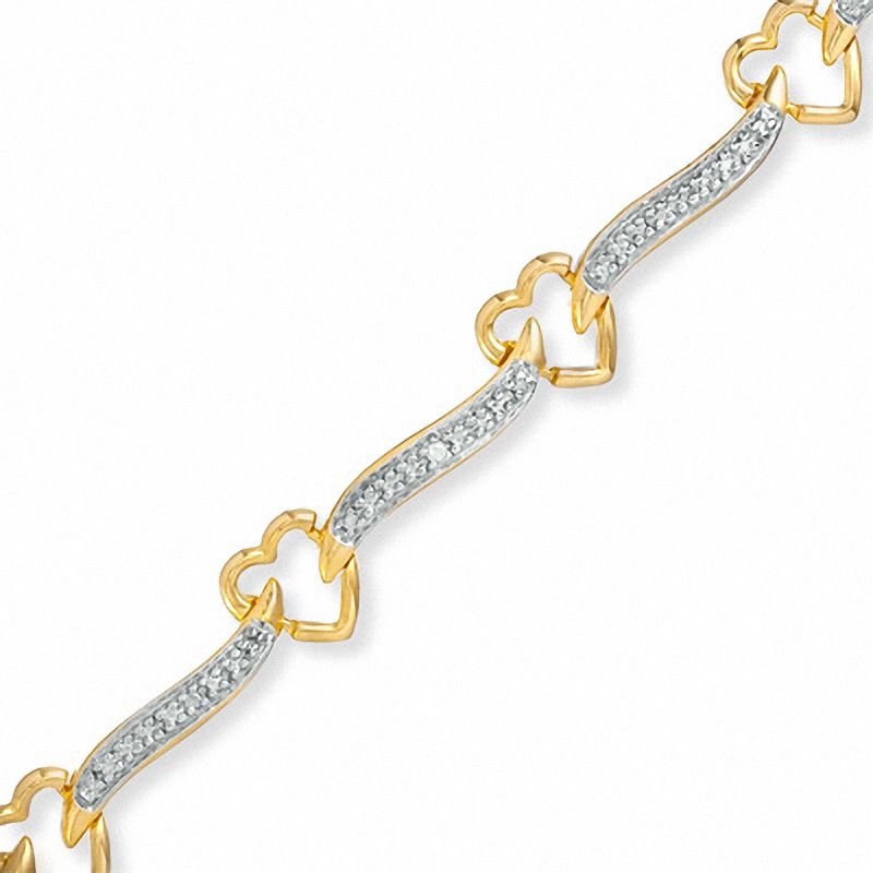 Diamond Accent Heart Link Bracelet in 18K Gold-Plated Sterling Silver - 7.5"