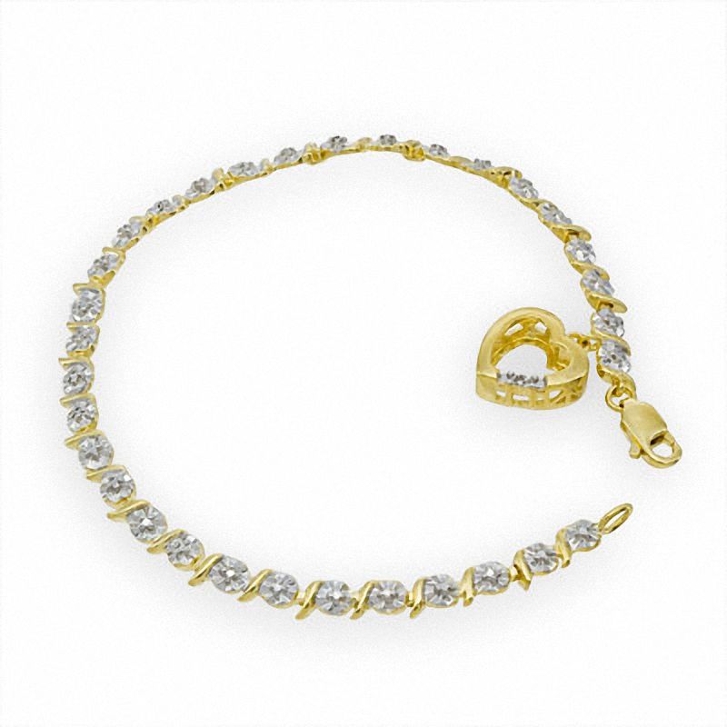 Diamond Accent Bracelet with Dangling Heart in 18K Gold-Plated Sterling Silver - 7.25"