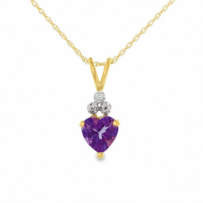 Amethyst Heart Pendant in 14K Gold with Diamond Accents