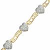 Thumbnail Image 0 of Diamond Accent Cluster Heart and LOVE Link Bracelet in 18K Gold-Plated Sterling Silver - 7.25"