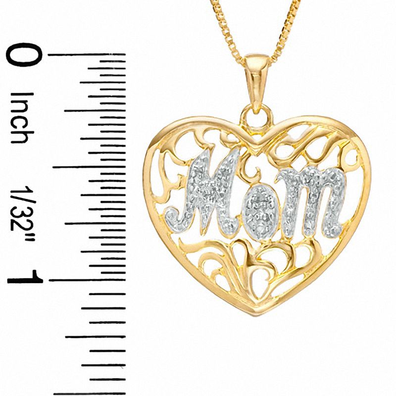 Diamond Accent "Mom" Heart Pendant in 18K Gold-Plated Sterling Silver
