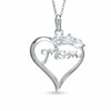 Thumbnail Image 0 of Cubic Zirconia Three Stone MOM Heart Pendant in Sterling Silver