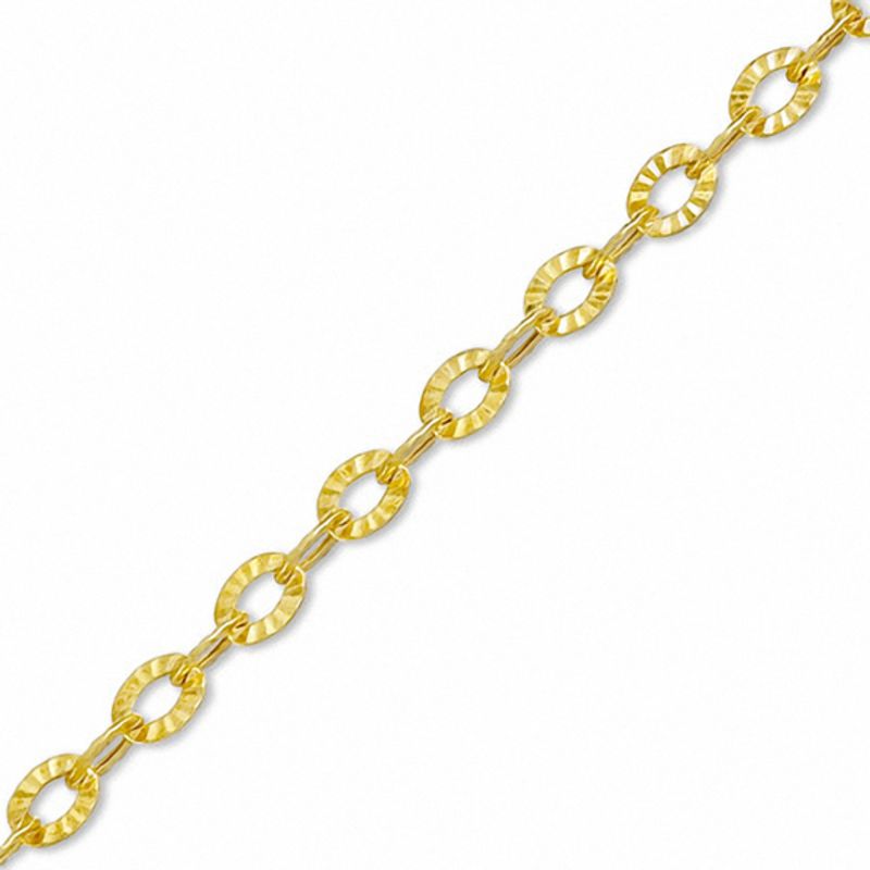 10K Gold 050 Gauge Hollow Diamond-Cut Rolo Chain Anklet - 10"