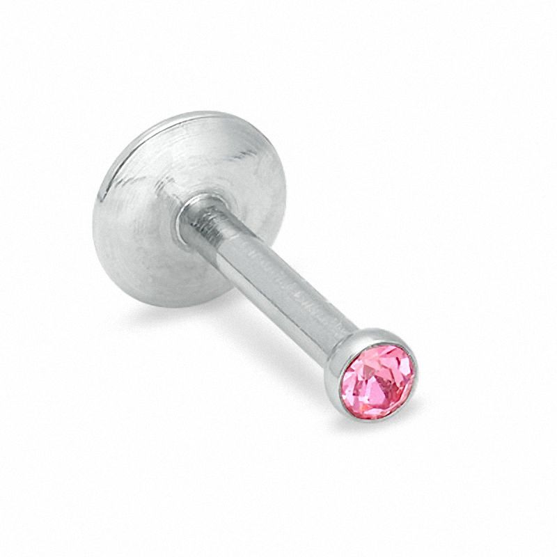 016 Gauge Labret with Pink Crystal in Stainless Steel