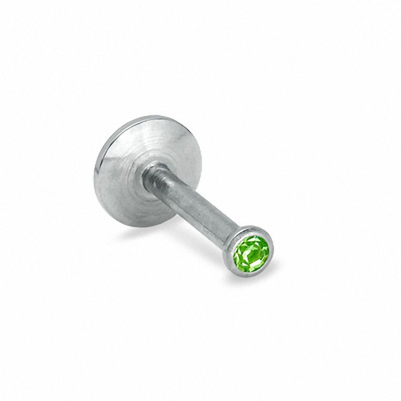 016 Gauge Labret with Green Crystal in Stainless Steel