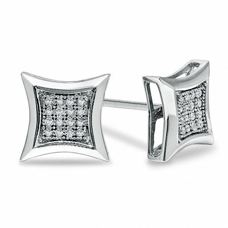 1/10 CT. T.W. Diamond Curved Frame Square Earrings in 10K White Gold