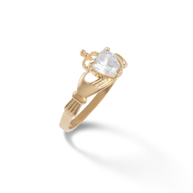 6mm Heart-Shaped Cubic Zirconia Claddagh Ring in 10K Gold