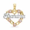 Thumbnail Image 0 of Cubic Zirconia Grandma Heart and Roses Charm in 10K Tri-Tone Gold