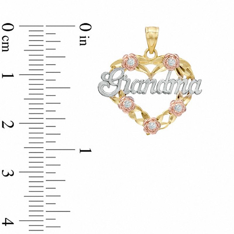 Cubic Zirconia Grandma Heart and Roses Charm in 10K Tri-Tone Gold