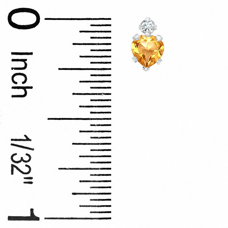 4mm Heart-Shaped Citrine Stud Earrings in 10K White Gold with CZ