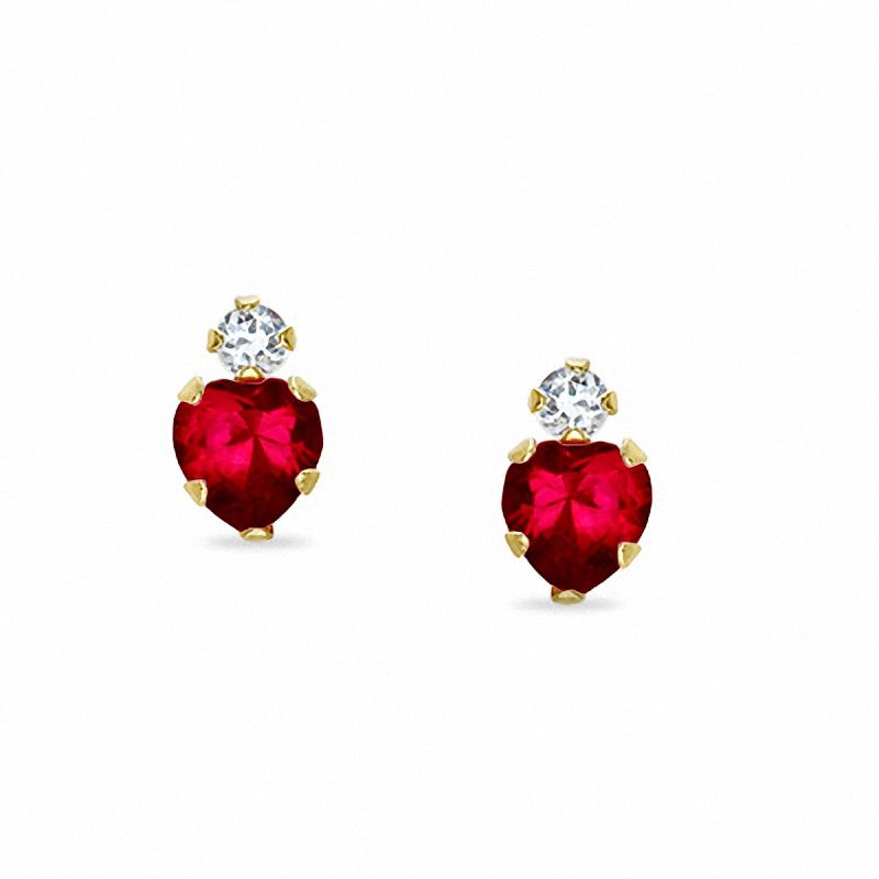 4mm Heart-Shaped Lab-Created Ruby Stud Earrings in 10K White Gold with CZ