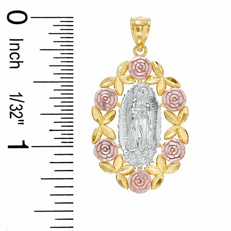 Diamond-Cut Our Lady of Guadalupe with Roses Tri-Tone Necklace Charm in 10K Gold