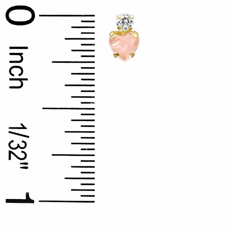 Child's 4mm Heart-Shaped Rose Quartz Stud Earrings in 14K Gold with CZ