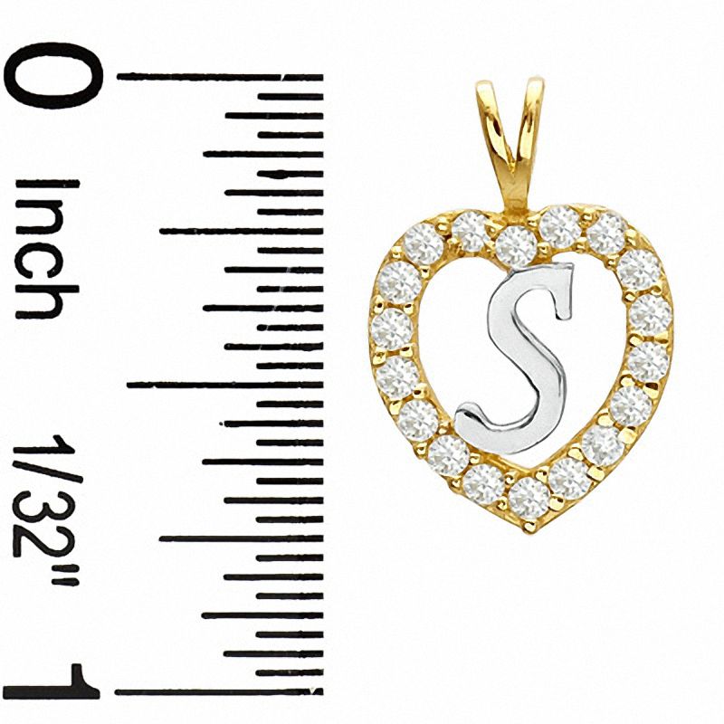 Cubic Zirconia Heart Initial "S" Charm in 10K Two-Tone Gold
