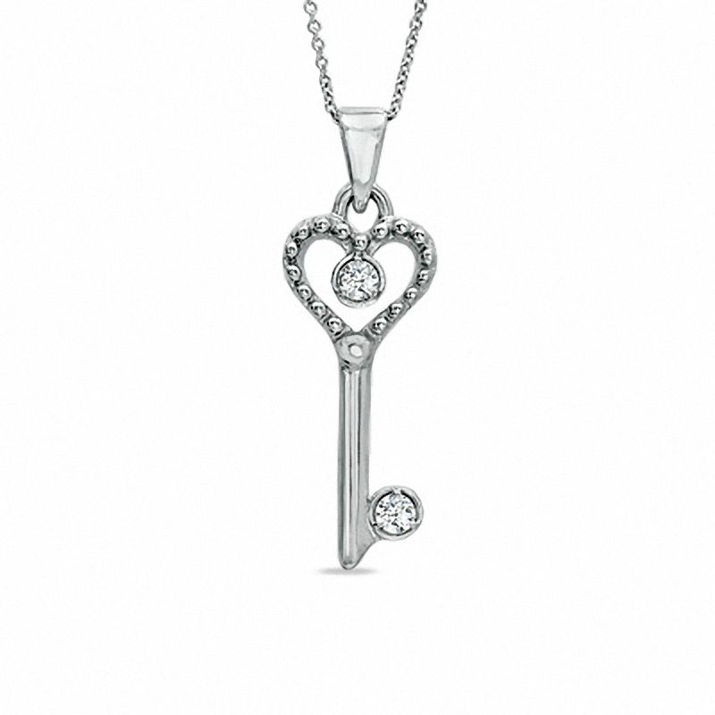 Cubic Zirconia Heart Key Pendant in Sterling Silver