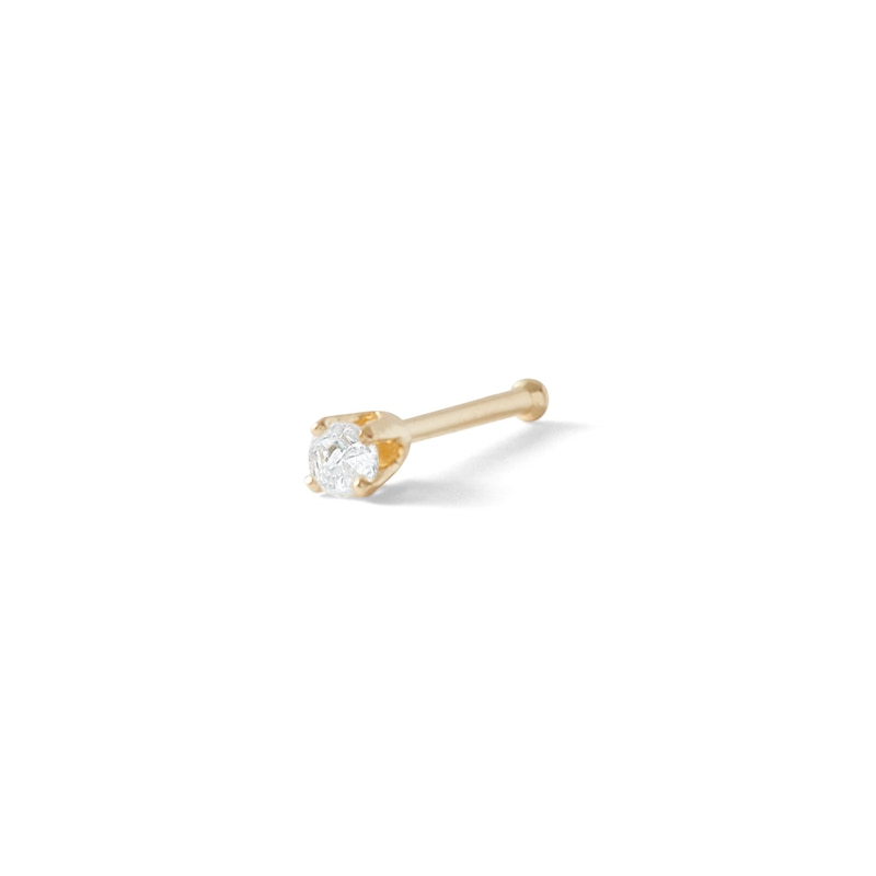 14K Solid Gold Diamond Accent Nose Stud - 22G 3/8"
