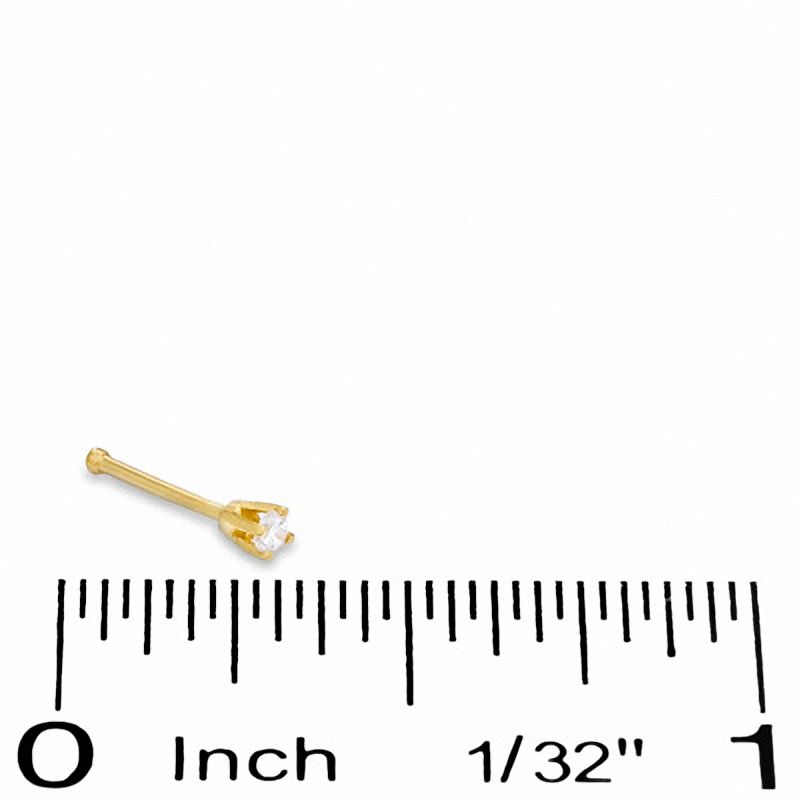 14K Solid Gold Diamond Accent Nose Stud - 22G 3/8"