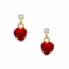 Thumbnail Image 0 of 5mm Heart-Shaped Lab-Created Ruby Drop Earrings in 10K Gold with CZ