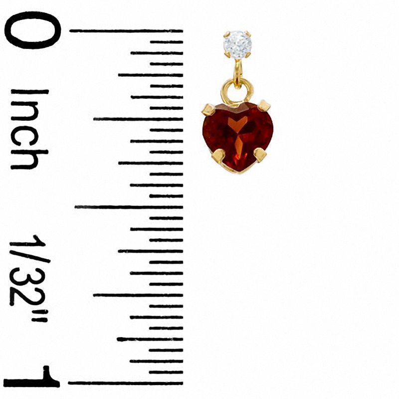 5mm Heart-Shaped Garnet Drop Earrings in 10K Gold with CZ