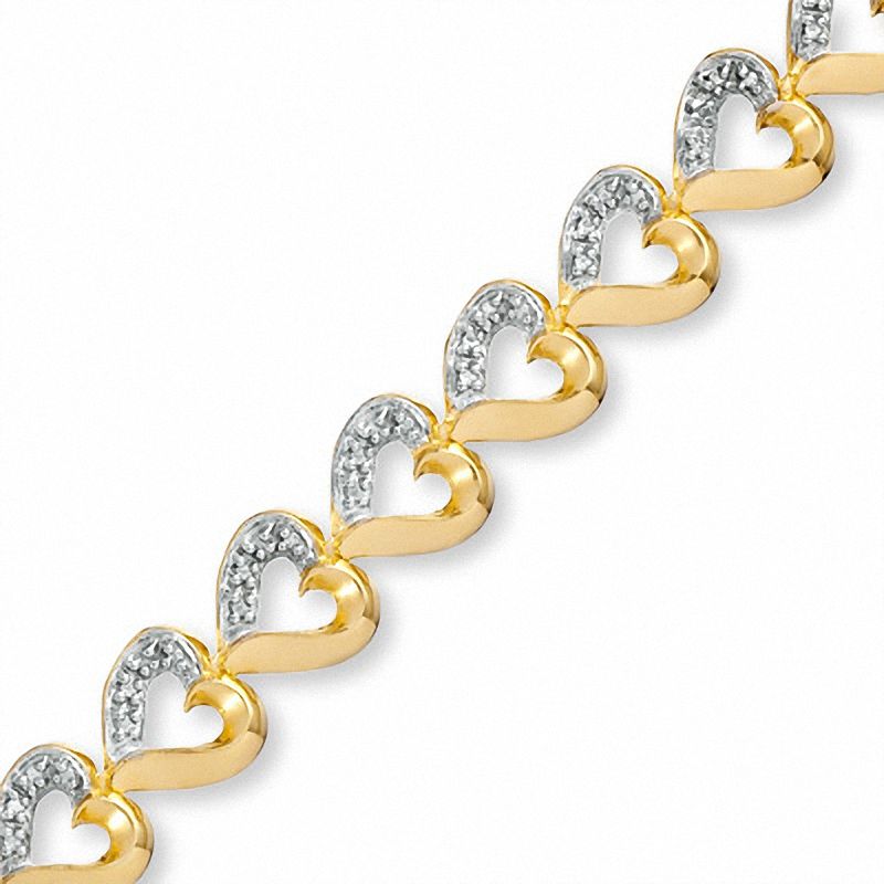 Diamond Accent Polished Heart Bracelet in 18K Gold-Plated Sterling Silver