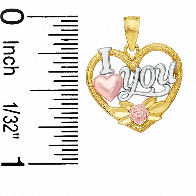 Diamond-Cut "I Heart You" Heart Outline Tri-Tone Necklace Charm in 10K Gold