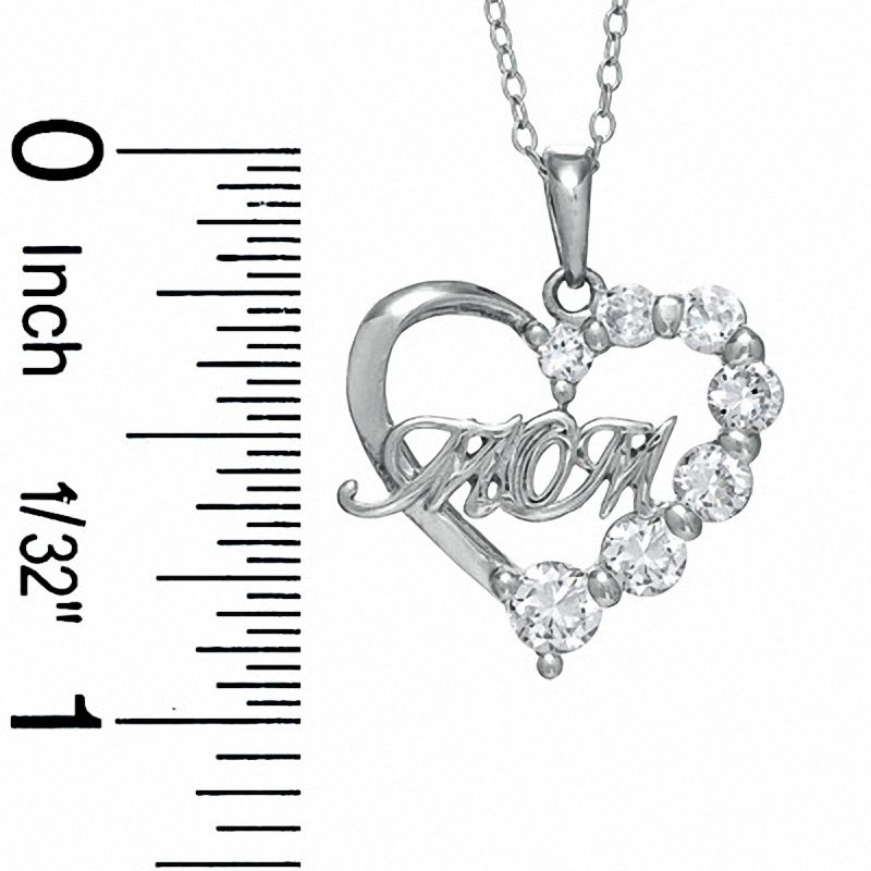 Cubic Zirconia MOM Half Heart Pendant in Sterling Silver