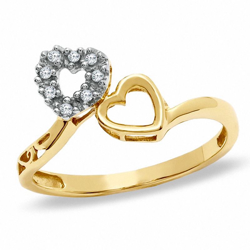 Diamond Accent Bypass Heart Ring in 10K Gold - Size 7
