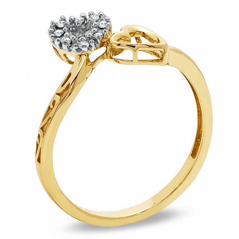 Diamond Accent Bypass Heart Ring in 10K Gold - Size 7
