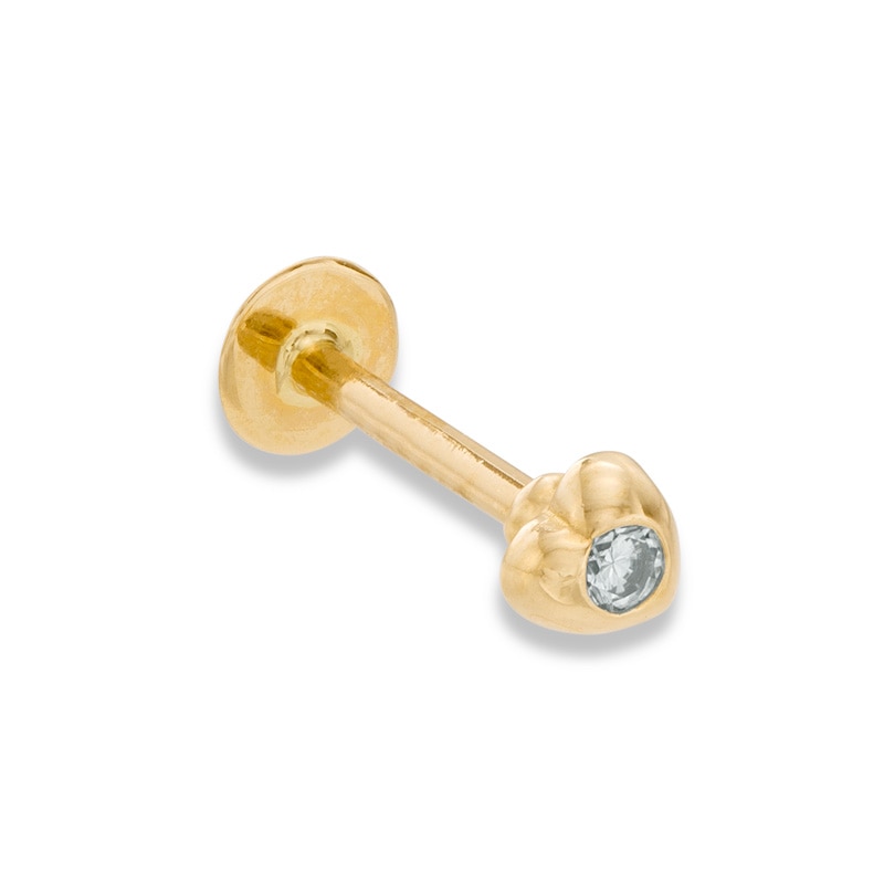 10K Solid Gold CZ Heart-Shaped Stud - 18G 5/16"