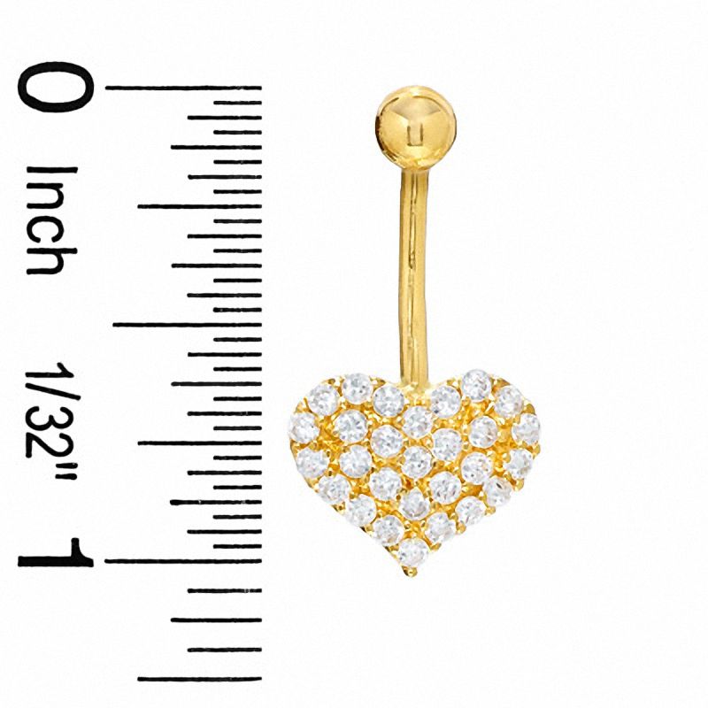 014 Gauge Cubic Zirconia Puff Heart Belly Button Ring in 10K Gold