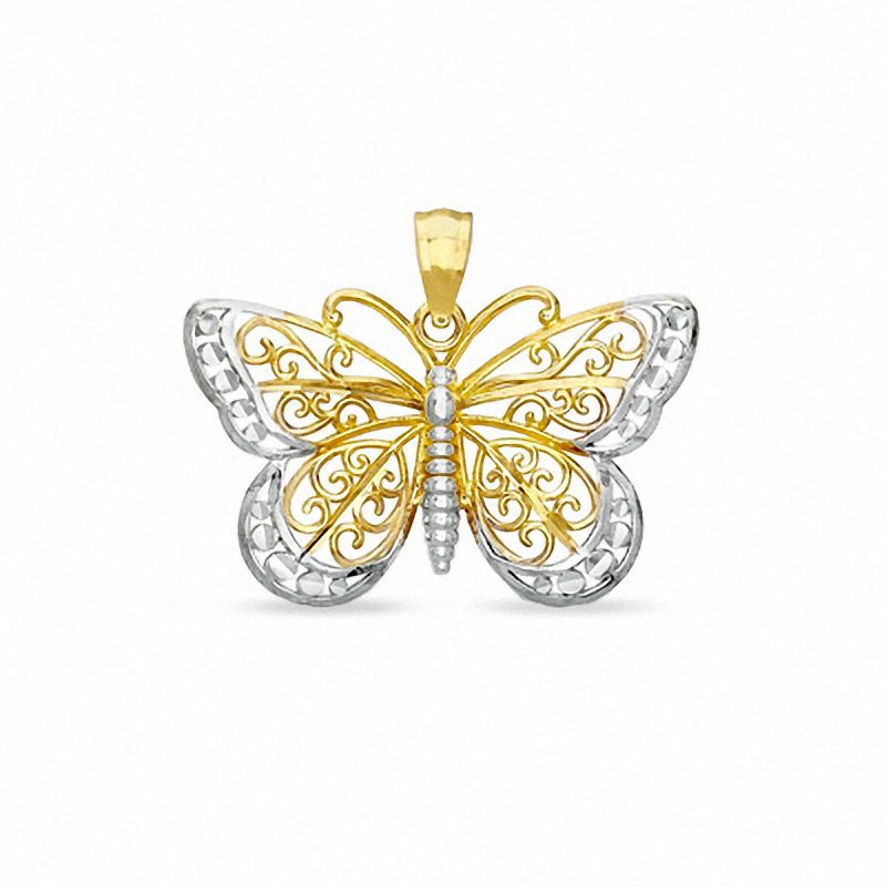 Lacy Filigree Butterfly Charm in 10K Two-Tone Gold