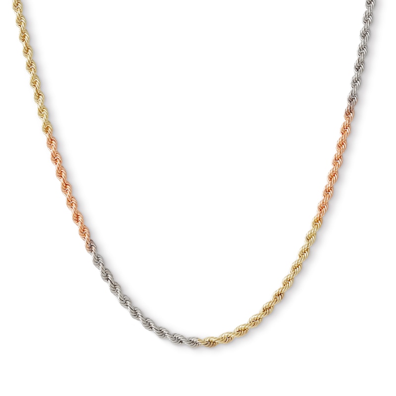 210 Gauge Rope Chain Necklace in 10K Hollow Tri-Tone Gold - 20"