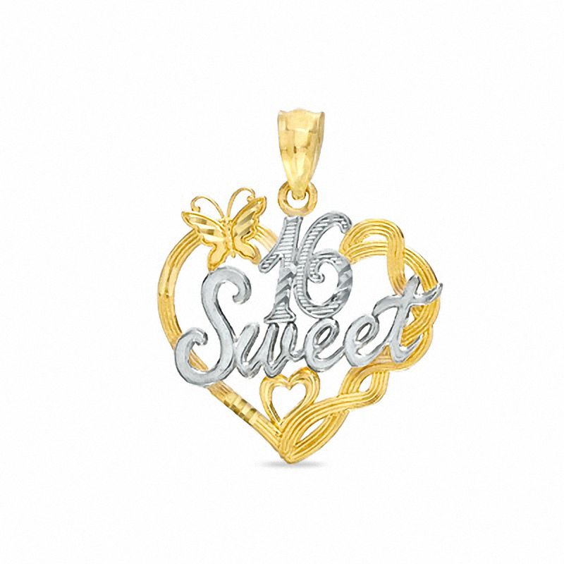Sweet 16 Heart Charm in 10K Two-Tone Gold