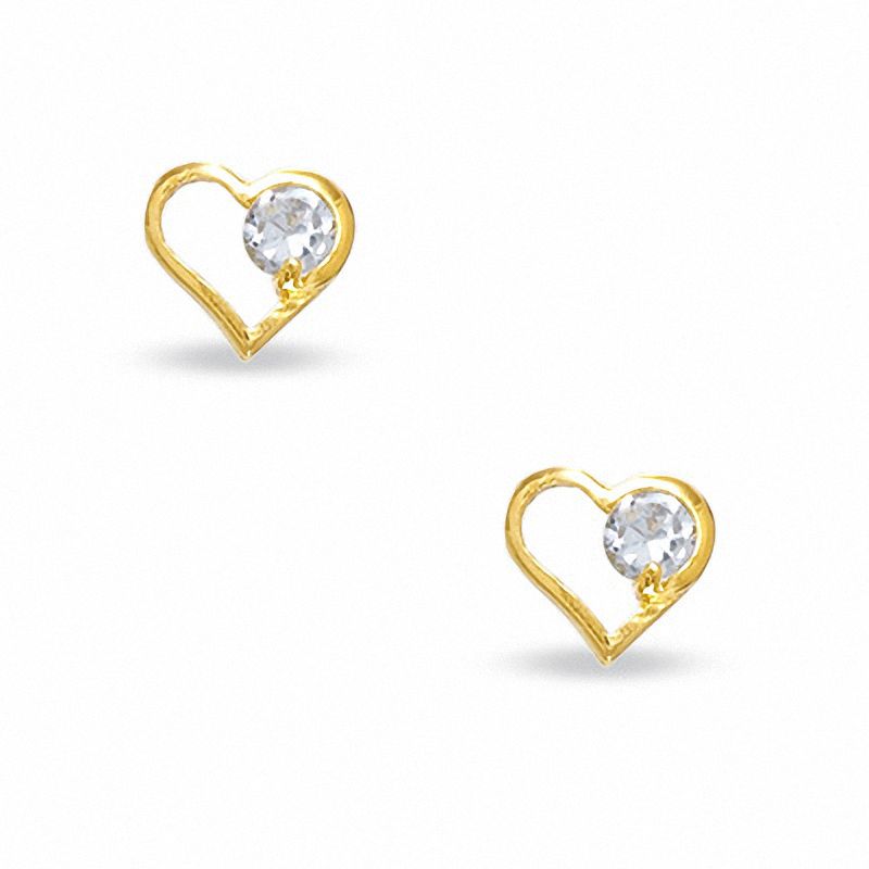 Cubic Zirconia Heart Earrings in 10K Gold