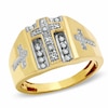 Thumbnail Image 0 of 1/10 CT. T.W. Diamond Beaded Cross Ring in Sterling Silver with 14K Gold Plate