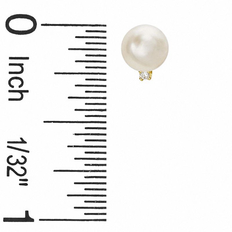 Cultured Akoya Pearl and Diamond Accent Stud Earrings in 10K Gold