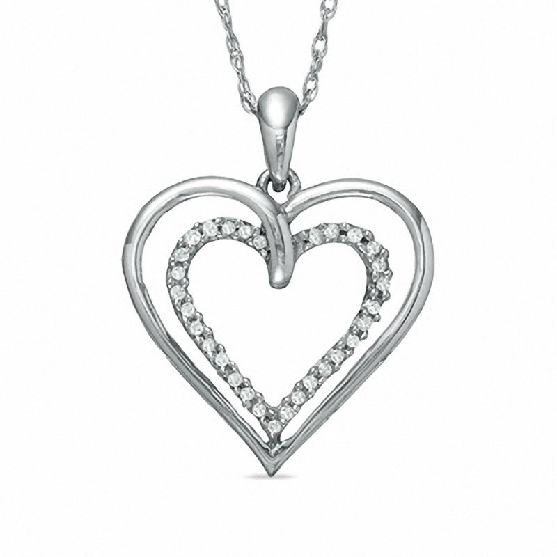 1/10 CT. T.W. Diamond Framed Heart Pendant in Sterling Silver